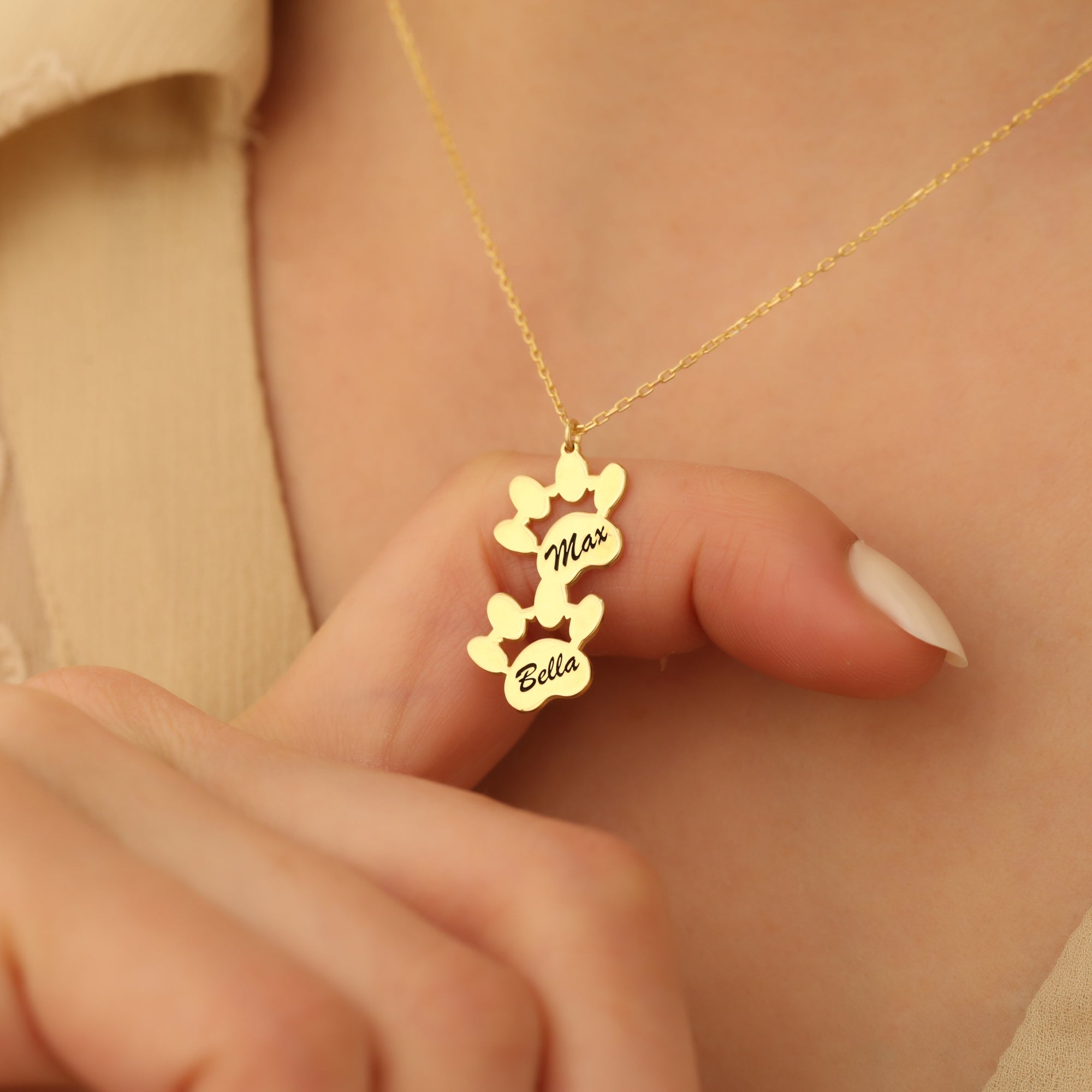 Double Paw Name Necklace