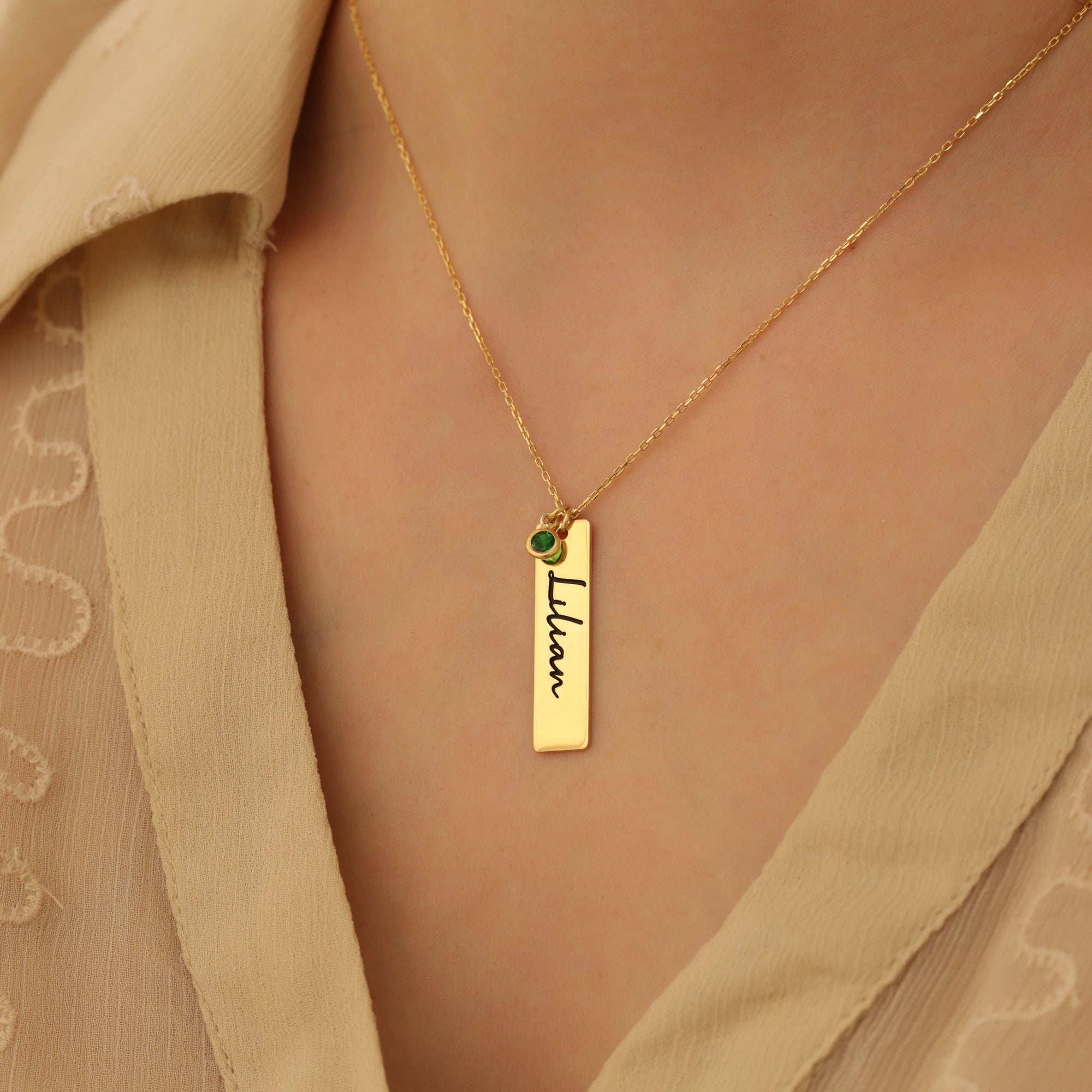 Birthstone Bar Name Necklace