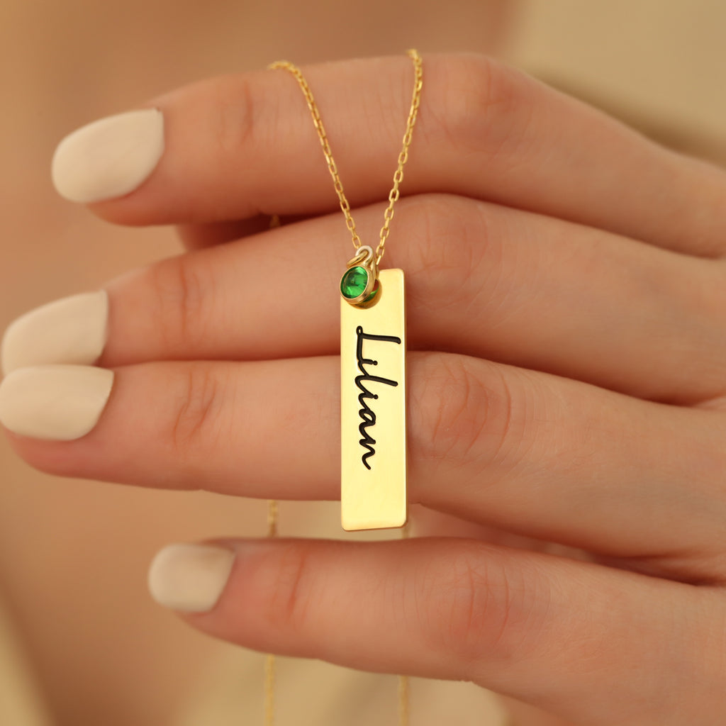 Birthstone Bar Name Necklace