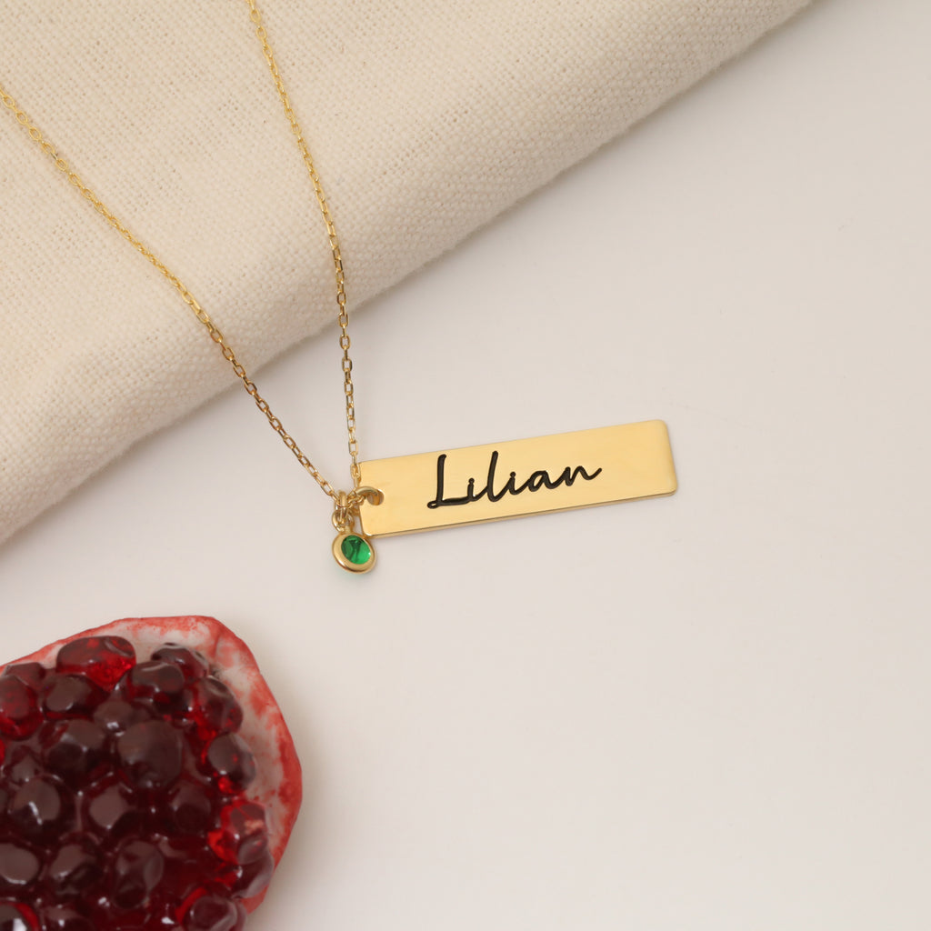 Birthstone Bar Name Necklace