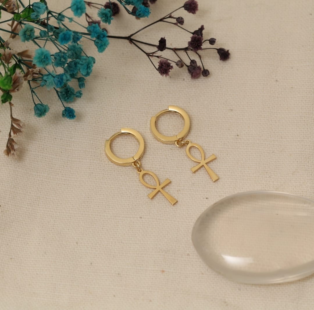 Gold Plated Ahnk Earrıngs