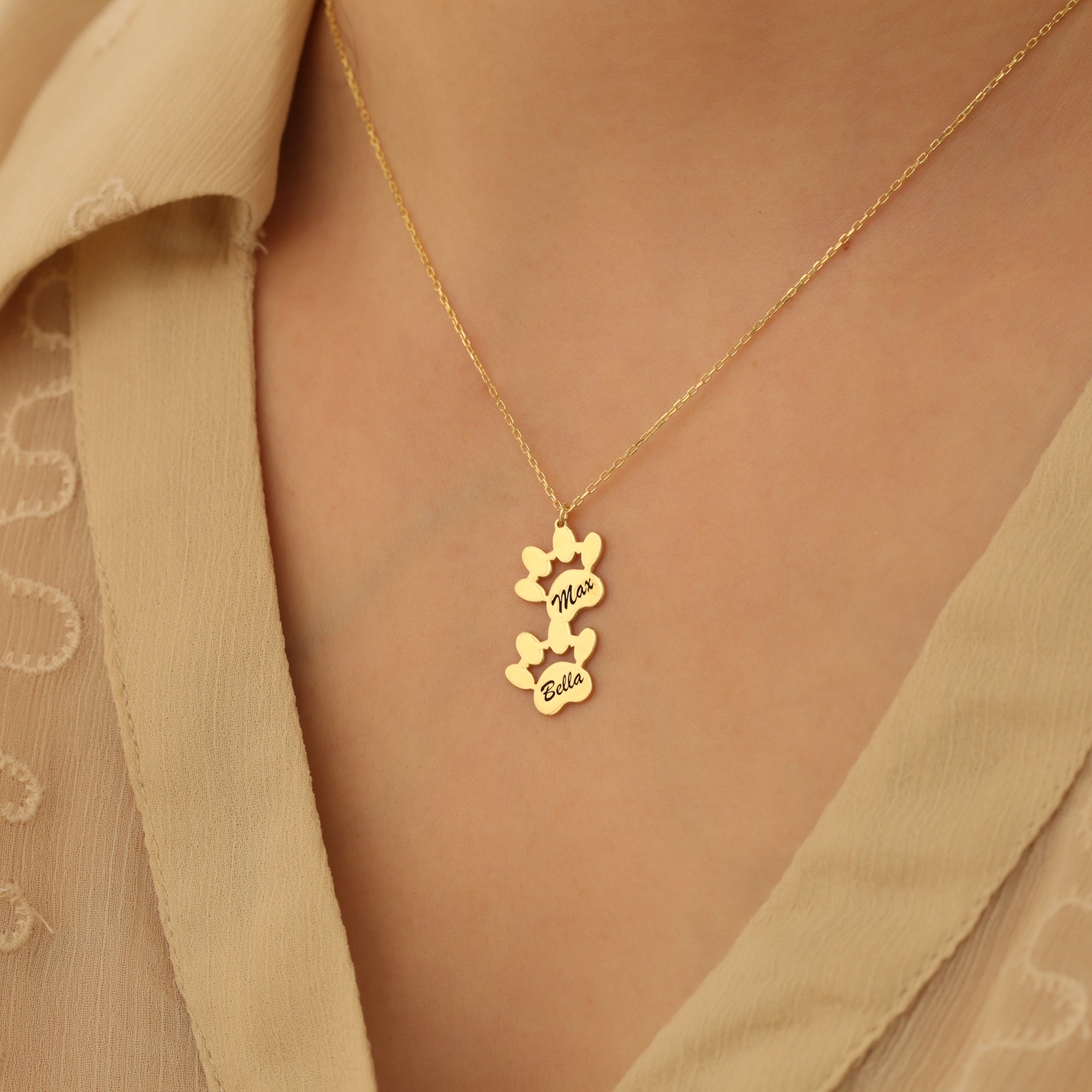 Double Paw Name Necklace